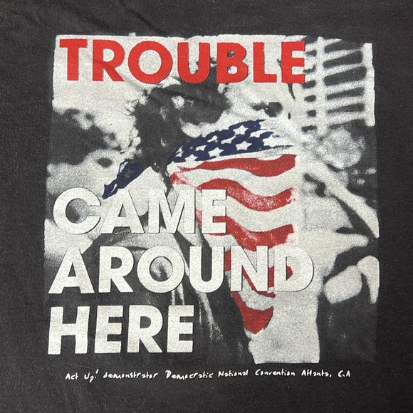 RARE VINTAGE 90s Indigo Girls 1992 Trouble Came Around Here ACT UP! Tour Tee - Picture 6 of 10